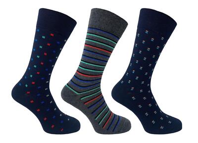 Flexitop Herren Geo Streifen Socken - 3 Stück Soft Top sanfter Griff atmungsaktiv Baumwolle