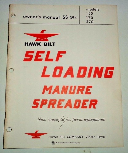 Hawk Bilt 155 170 270 Dungstreuer Bediener / Teilehandbuch Katalog SS394 - Bild 1 von 3