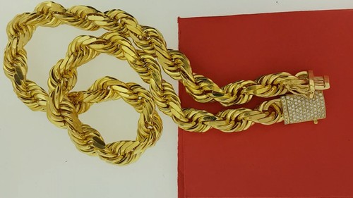 Mens 16mm Rope Chain 14k Solid Gold 