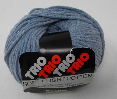 1 Skein Trio Soft + Light Cotton Yarn Blue Made in Switzerland 