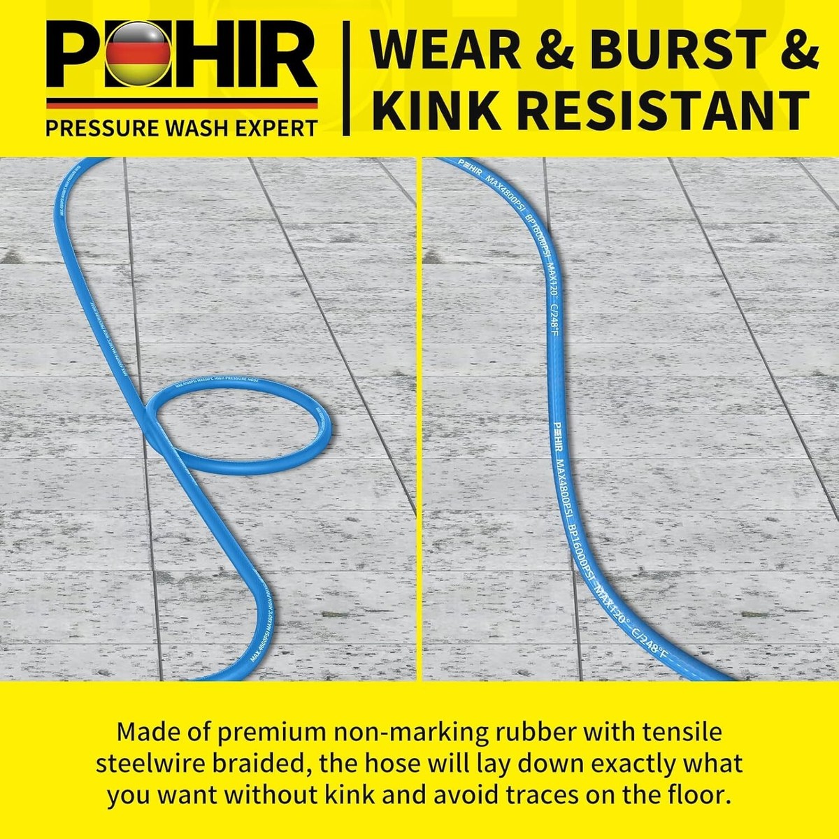 POHIR 3/8 Pressure Washer Hose 50 FT for Cold and Hot