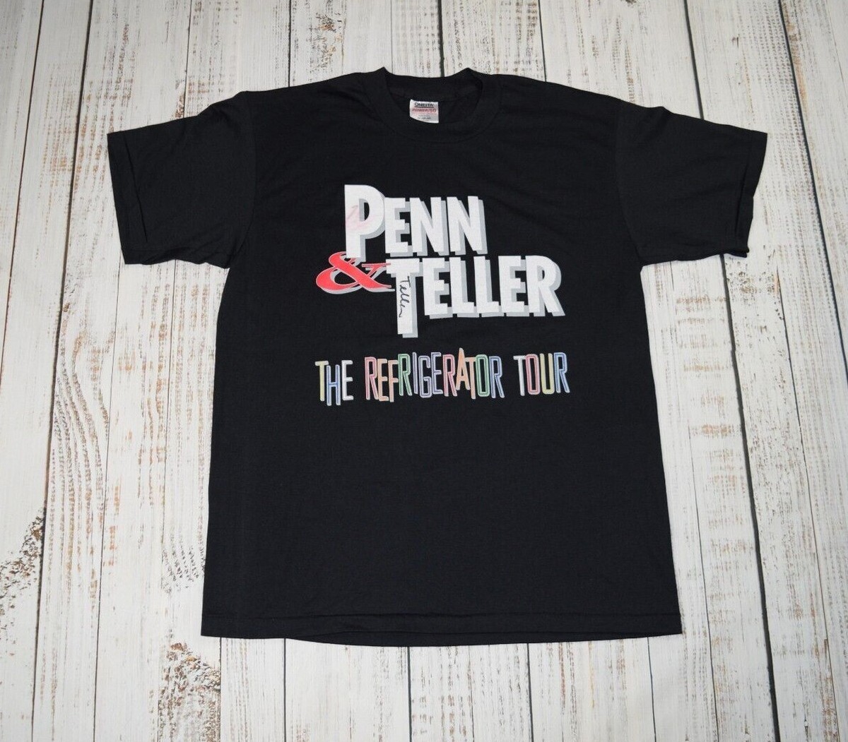 VTG AUTOGRAPHED PENN AND TELLER MAGICIAN T-SHIRT ONEITA