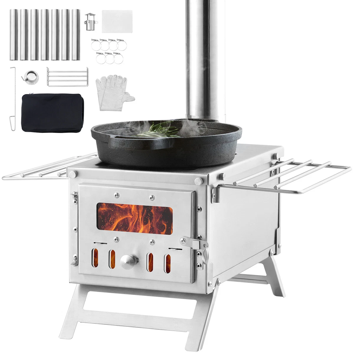VEVOR Portable Wood Stove Camping Hot Tent BBQ Stove 80 in for Outdoor w/  Pipes 644097076502 | eBay