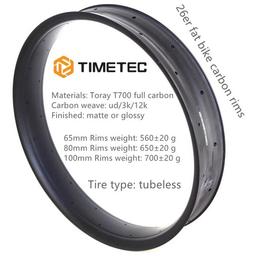 26ER Snow Bicycle Fat Bike Full Carbon Rim Tubeless 65mm/80mm/100mm Width - Picture 7 of 19
