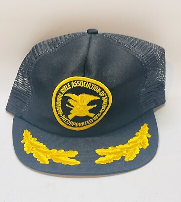 Vintage National Rifleman s Association Snap Back Hat Black Mesh Trucker Cap