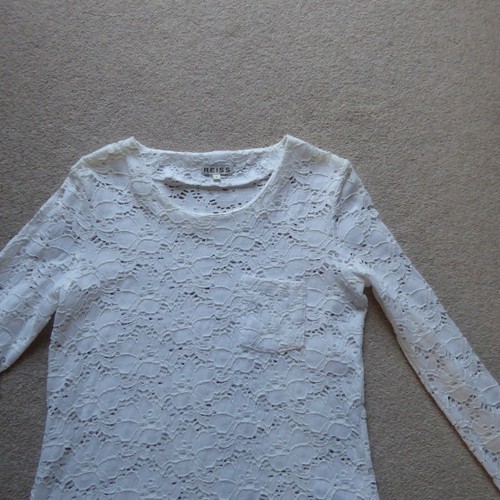 REISS LONG SLEEVED COTTON BLEND WHITE/IVORY LACE TOP – SIZE S – EX. CON - Picture 2 of 2