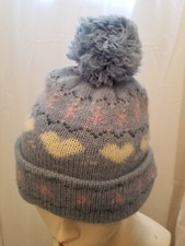 Vintage Dorfman Pacific Blue Pom Pom Hat Pink Hearts Rainbow