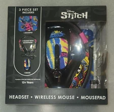 Disney Stitch Headset with Microphone, Wireless Mouse, and Mouse Pad Tech Bundle