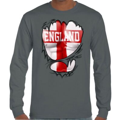 England T-Shirt Football Rugby Mens St Georges Day Ripped Torn