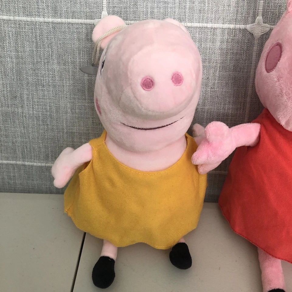 Lote de 2 brinquedos de pelúcia Peppa Pig múmia porco vermelho laranja animal de pelúcia festa - Imagem 4 de 4