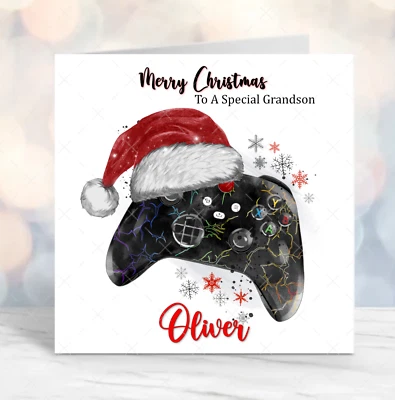 FORGETMEKNOT CARDS Personalised Christmas Card Gaming Controler Boys Teenager Son Grandson Nephew