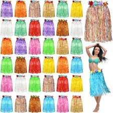 Unittype 36 Pcs Hawaiian Luau Hula Skirts Grass Skirts Elastic Hibiscus Flowe...