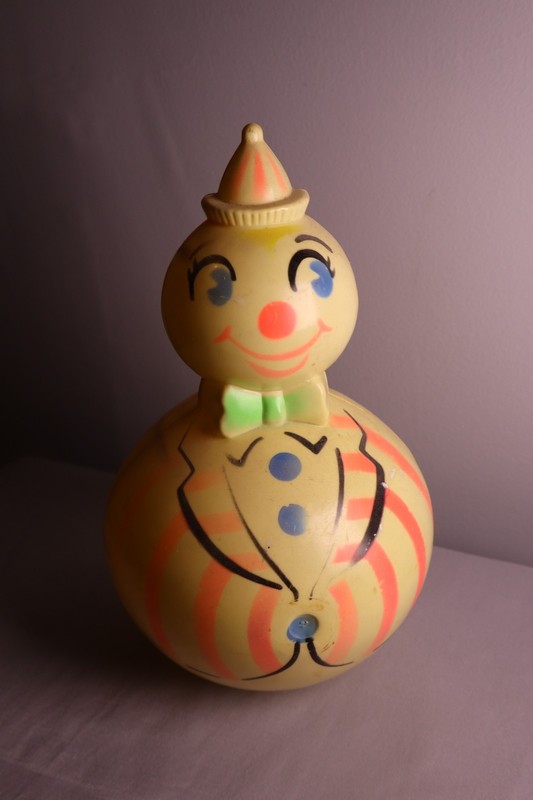 Vintage Clown Roly Poly Wobble Toy Hard Plastic Nursery Tumbler 8" Retro USA