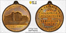 1891 Germany Hamburg Stock Exchange 50th Anniversary Medal PCGS MS63 Lot#G1693