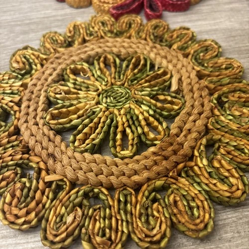 Boho 1970's Vintage Raffia Rattan Colorful Trivets /Hot Pads 4 Count  7"each image 3