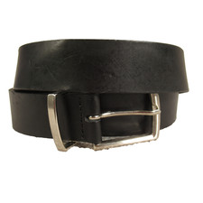 Vintage Mens Leather Centre Belt Size 32 Medium Black Silver Buckle