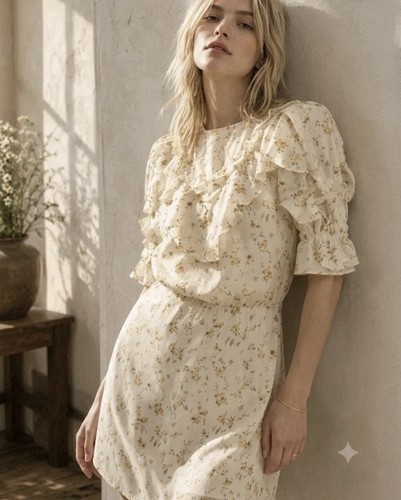 Reformation Malachi Beautiful Floral Mini Dress in Julius Cream Size 4 Small