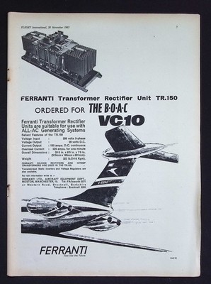 Original 1963 Werbung Ferranti Trafo Gleichrichter VC10 BOAC