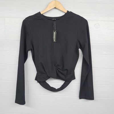 MONROW Black Long Sleeve Twist Front Casual Top Size Large NWT 