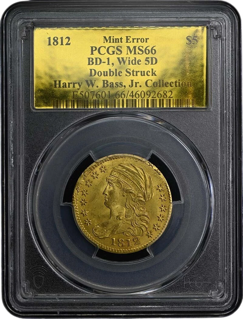 1812 $5 BD-1 Wide 5 D Capped Bust Half Eagle PCGS MS66 Double Struck Mint Error