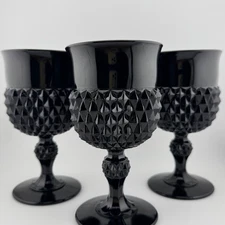 Cameo Black Indiana Glass Tiara Diamond Point Water Wine Goblet Gothic Vintage 3