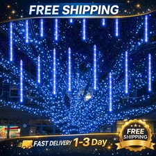 Meteor Shower Christmas Lights 288 LED Blue Outdoor Icicle Tube Snowfall