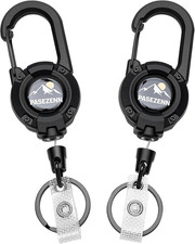 Retractable Keychain Heavy Duty, Badge Reel, 10 oz Strong Retraction Black, 2