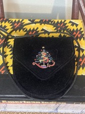 Vintage Christmas Tree Embroidered Cross Body Black Velvet Purse Small Festive