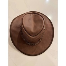 Barmah Australia Squashy Brown Leather Outback Bush Hat Braided Band Mens Womens