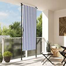WALPLUS Outdoor Roller Blind Blue White 100x270 cm Fabric Steel Patio
