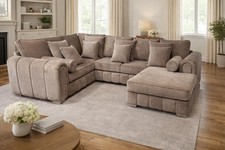 Luxury | U Shape Sofa | Chaise End | Full Back | Mink Fabric  | Extra Pillows 