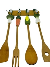 VTG Wooden Kitchen Utensil Set with Vegetable Handles – 4-Piece, 17" Kitchenware