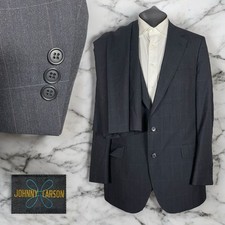 Johnny Carson USA Made 2 Piece Suit Mens 44L 39x32 Gray Multicolor Check