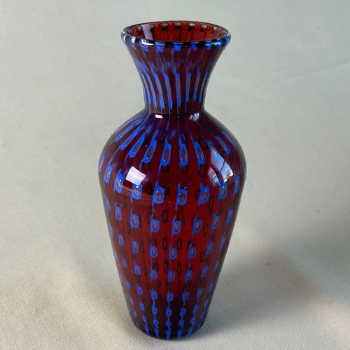 Handblown 8.5 Inch Murano Glass Vase W/ Transennati Pattern By Anzolo Fuga 1962