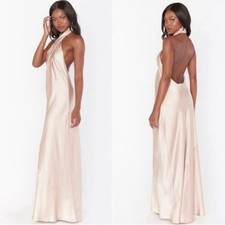 show me your mumu jasmine maxi halter dress champagne luxe satin, women xx-small