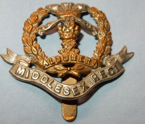WW1 THE MIDDLESEX REGIMENT MILITARY CAP BADGE GENUINE - WORLD WAR I - BI METAL