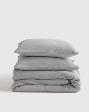 NWOT Quince King Cal K Organic Cotton Waffle Honeycomb Duvet Set 2 Shams Lt Grey