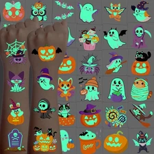 216 PCS Halloween Tattoos for 3x4.8 Inch (Pack of 36), Glow halloween tattoos 