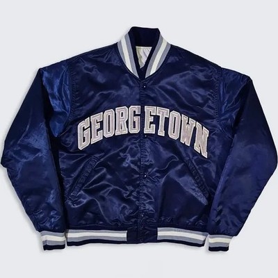 Georgetown Hoyas Vintage 80s Satin Varsity Bomber Jacket Men s Navy Bulldog