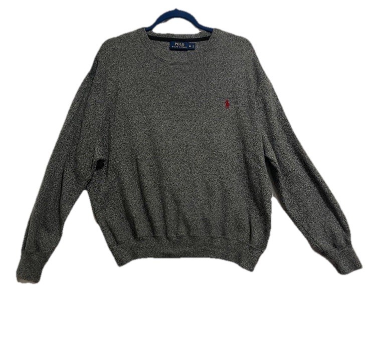Vintage Polo Ralph Lauren Gray Knit Crewneck Pullover Sweater 100% Cotton XL