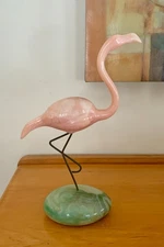 Vintage John Perry Mooon Egg 1985 Flamingo Sculpture Pink & Green