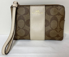 COACH Wristlet Wallet Clutch Brown Zip Signature Canvas Leather 6"