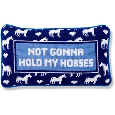 Needlepoint Decorative Throw Pillow - Hold My Horses - 9" x 15" - Small Embro...