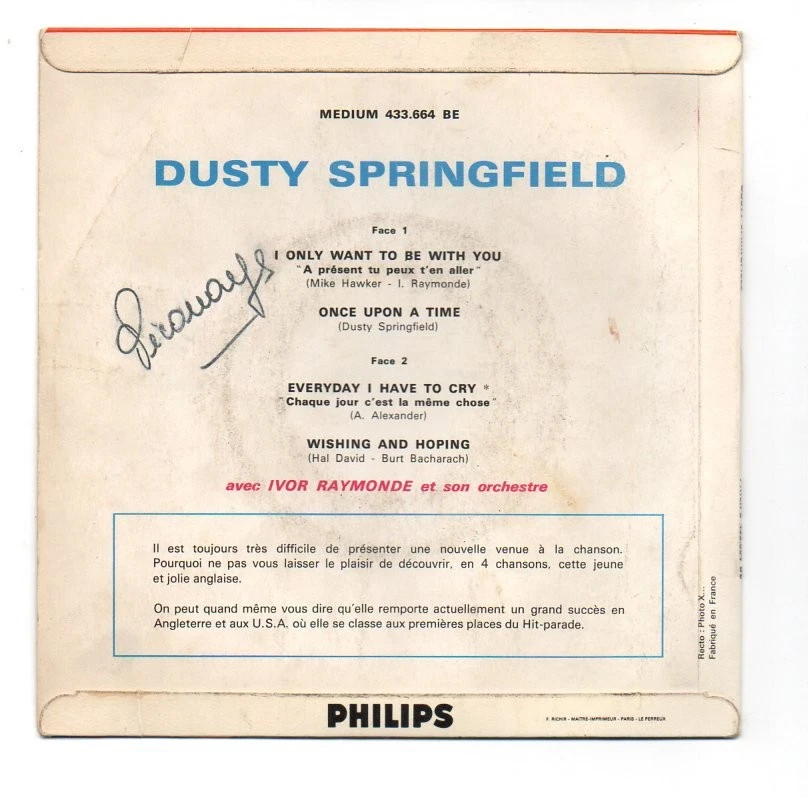 EP 45 TOURS DUSTY SPRINGFIELD I ONLY WANT TO BE WITH YOU 1963 FRANCE - 7" - Photo 2/2