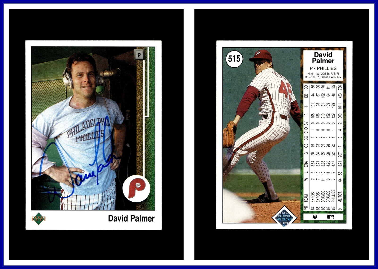 1989 Upper Deck #515 David Palmer Autographed Signed AUTO Philadelphia Phillies