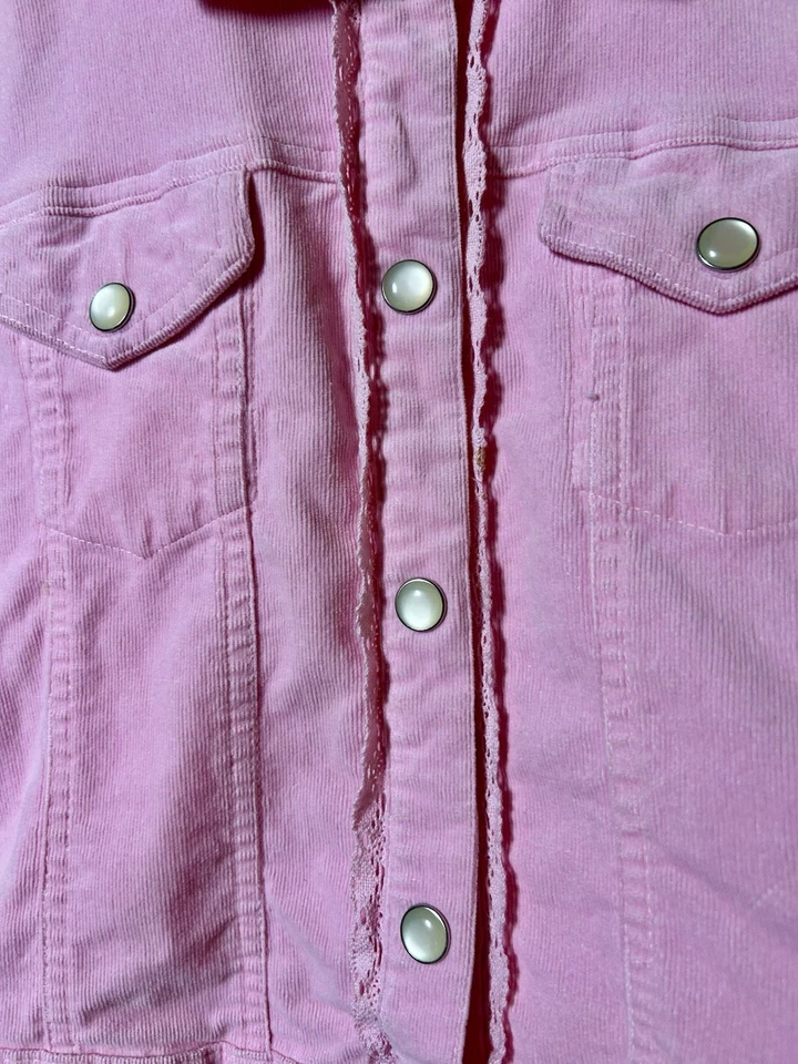 Hartstrings Girl’s Corduroy Trucker Jacket, 10-12, Pink Corduroy, Snap Front EUC - Image 4 of 4