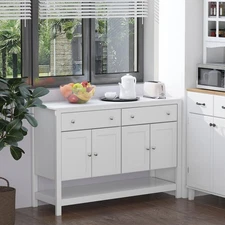 47" Modern Kitchen Sideboard Buffet Storage Cabinet w/ Adjustable Shelves, White