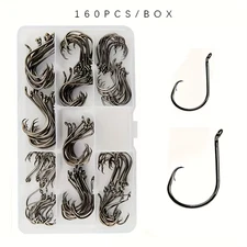 160Pcs Stainless Steel Circle Hook Set, 2X Strong Offset Octopus Hooks for Sport