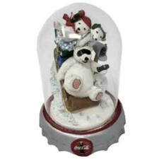 Franklin Mint Coca Cola Polar Bears Special Delivery Glass Dome 1998 Vintage