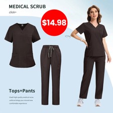 Conjunto de uniforme médico de café de verano 2025 enfermería hombres mujeres cuello en V recto